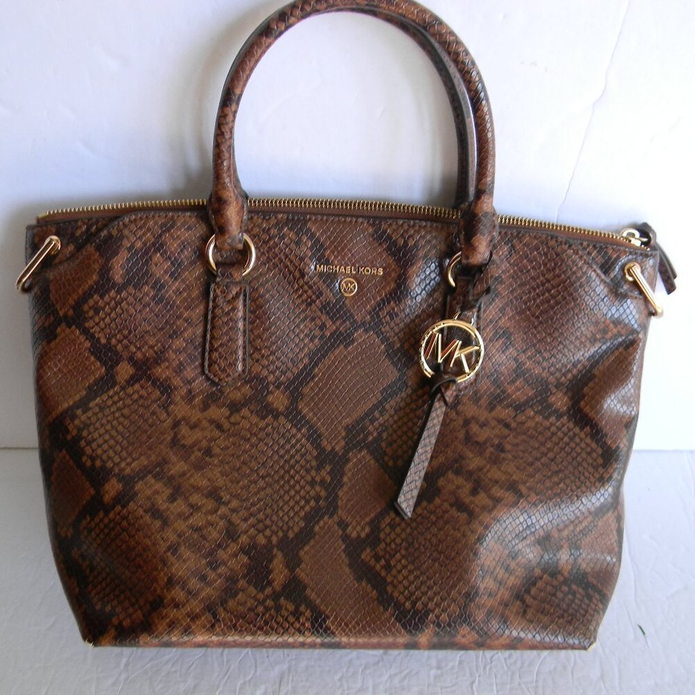 Michael Kors Elson Brown Snake Python Embossed Le… - image 1